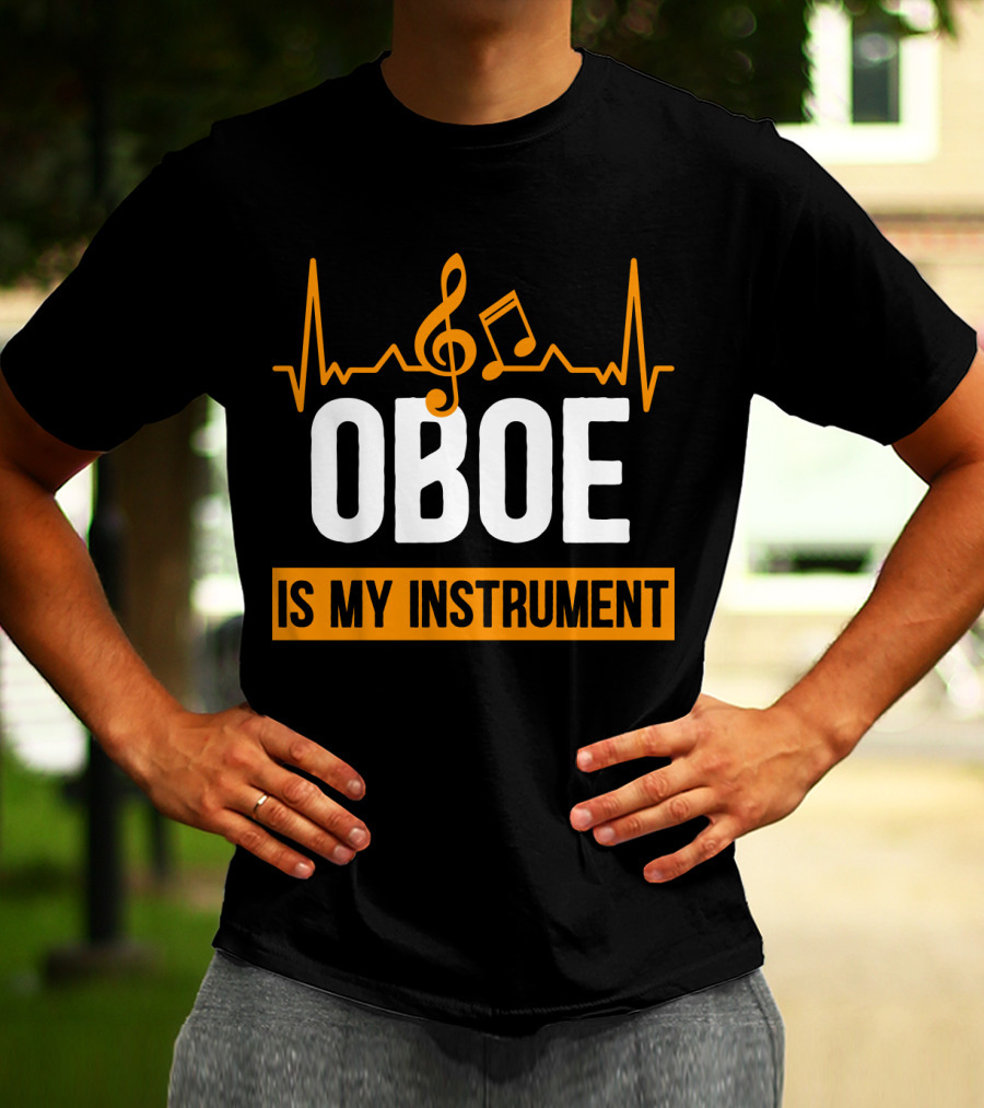 Oboe Is My Instrument Musical Heartbeat With Treble Clef And Note T-Shirt