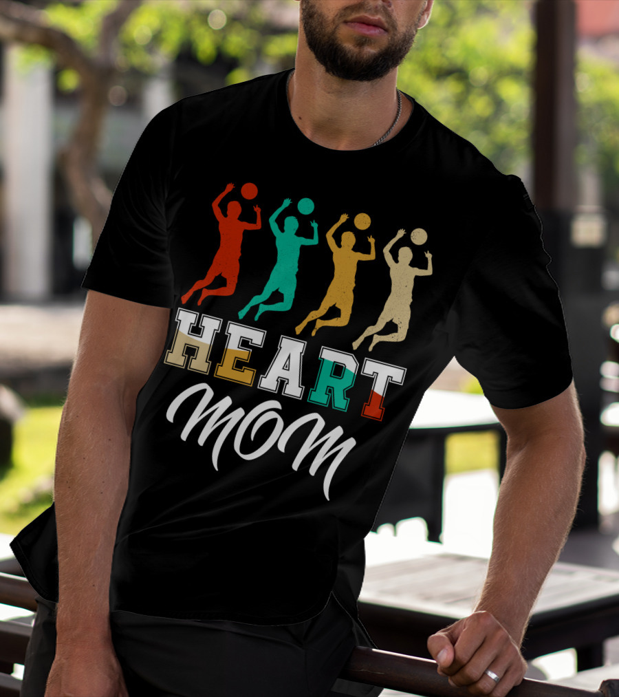 Volleyball Heart Mom Retro Silhouette Players T-Shirt