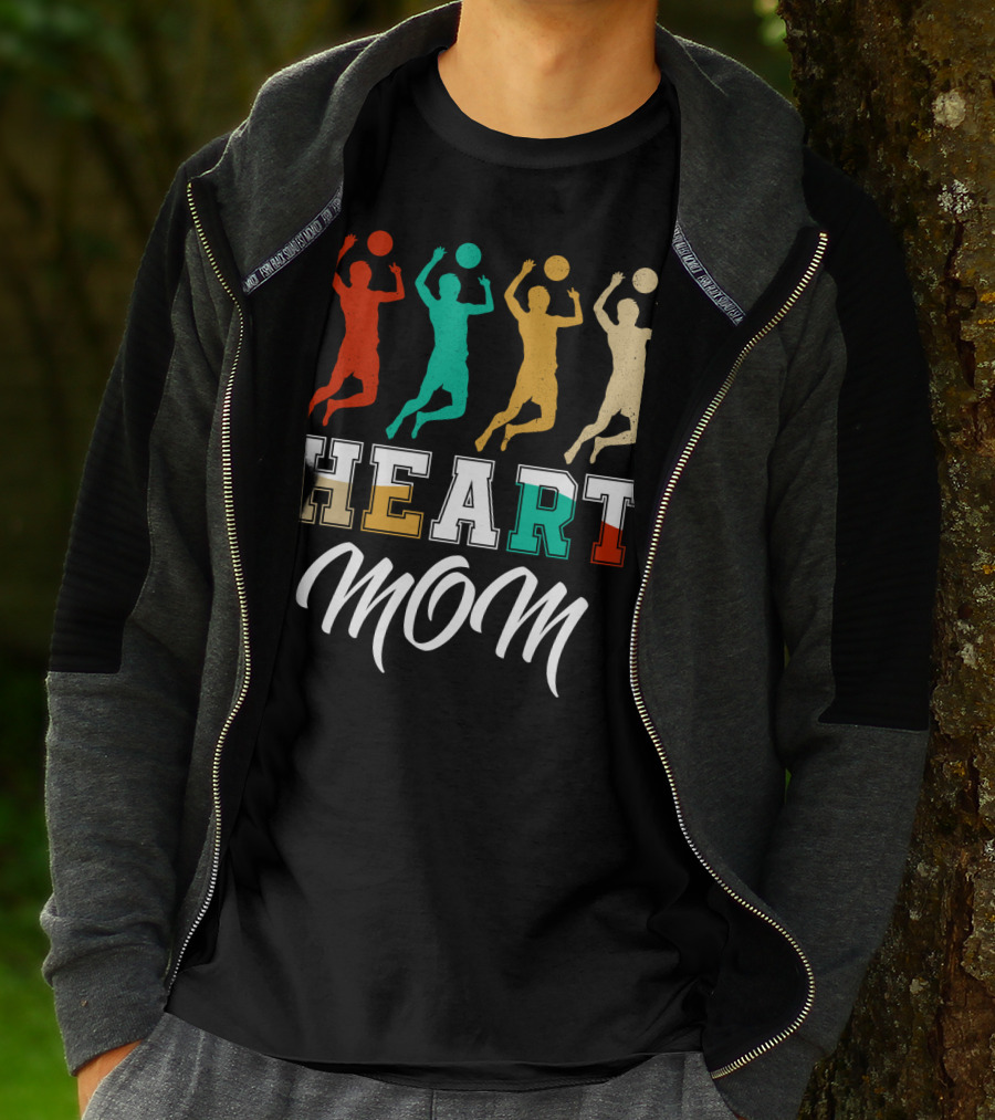 Volleyball Heart Mom Retro Silhouette Players T-Shirt