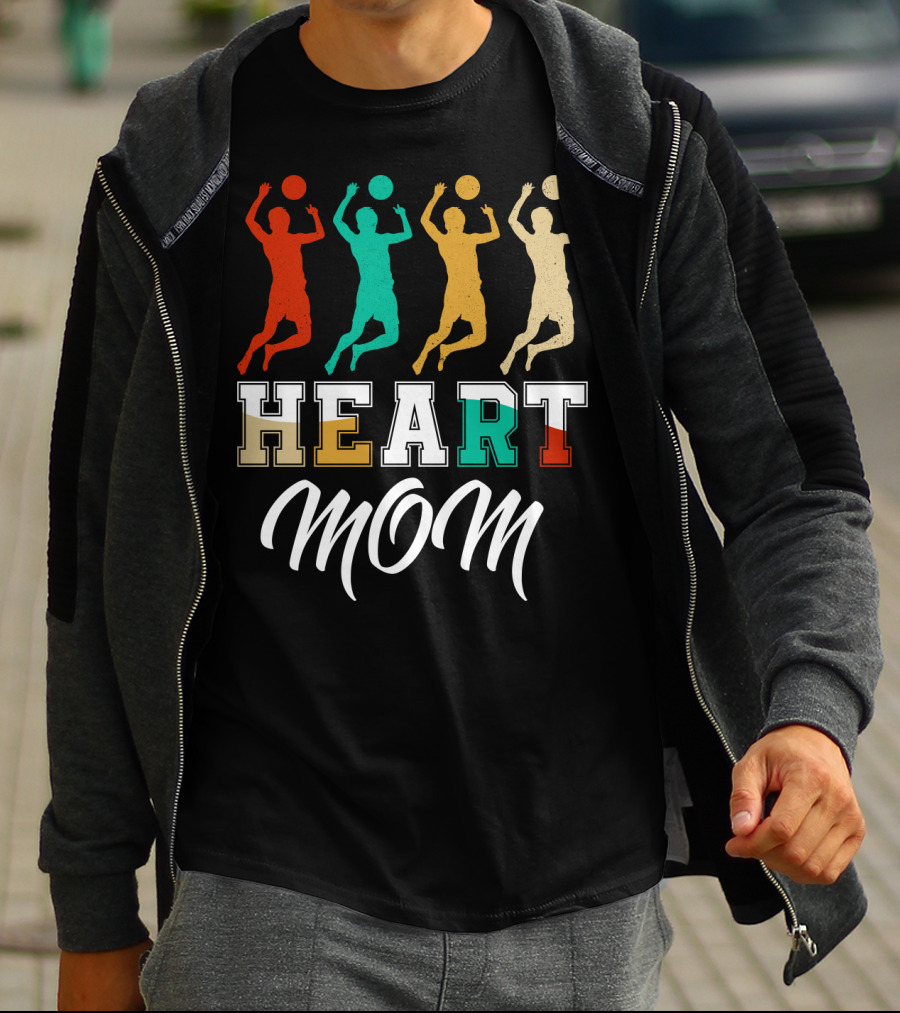 Volleyball Heart Mom Retro Silhouette Players T-Shirt