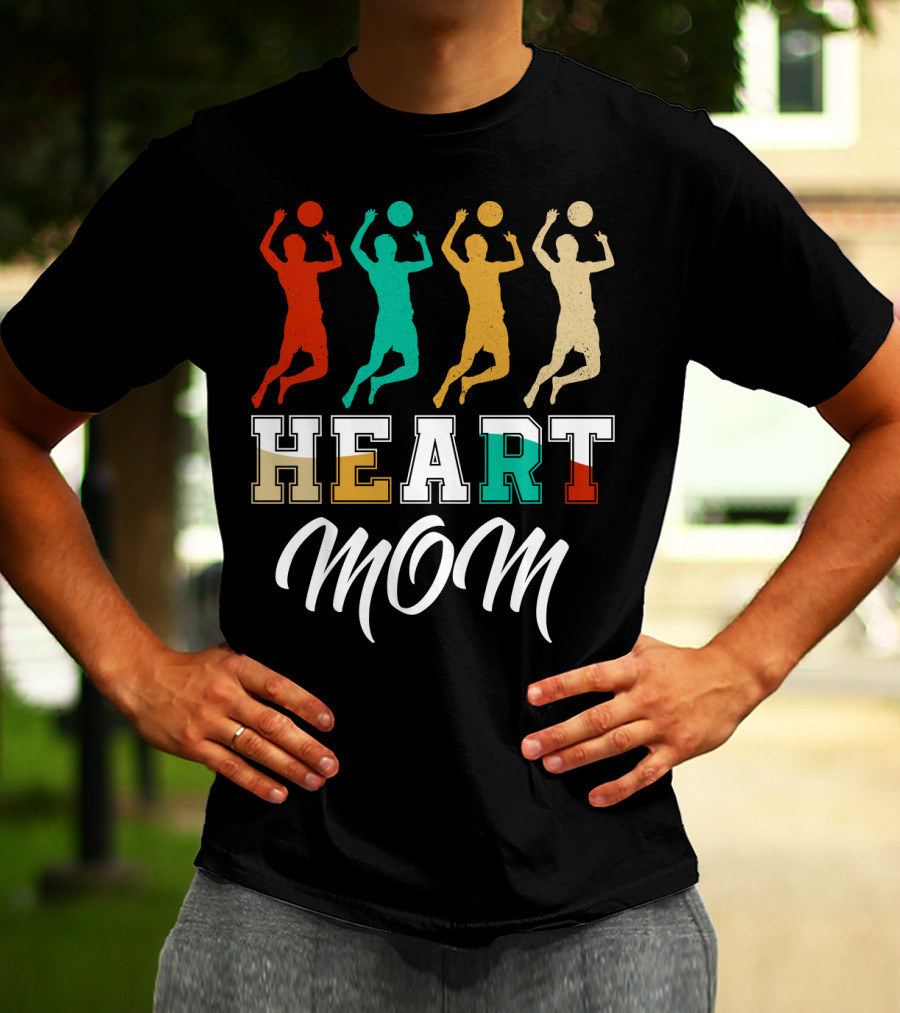 Volleyball Heart Mom Retro Silhouette Players T-Shirt