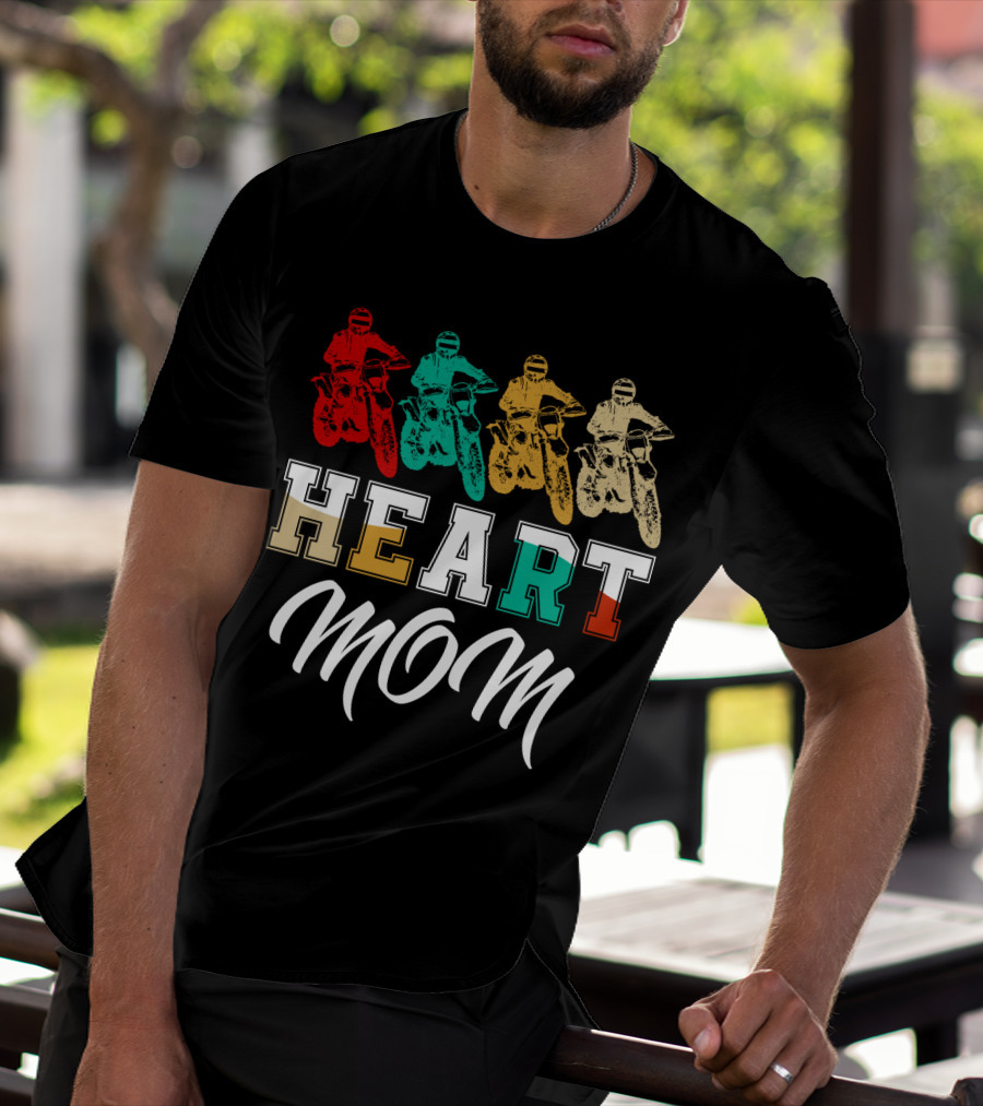 Heart Mom Dirt Bike Racing T-Shirt