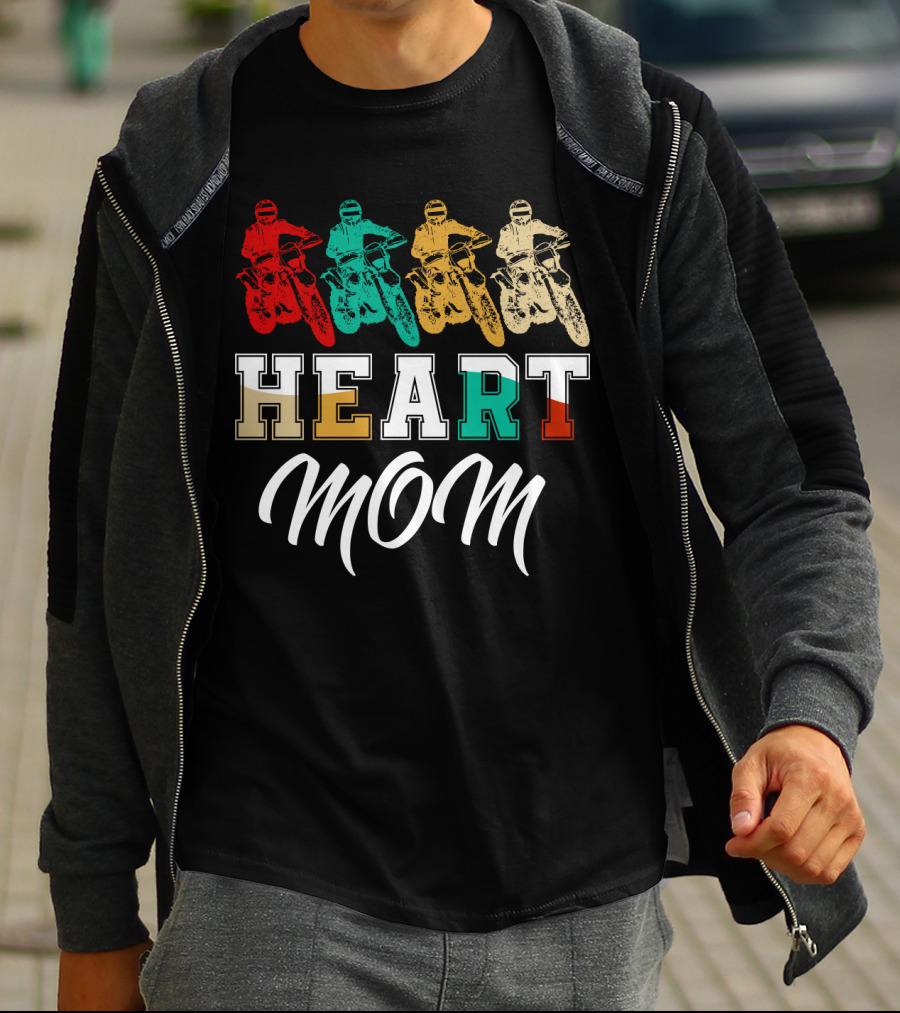Heart Mom Dirt Bike Racing T-Shirt