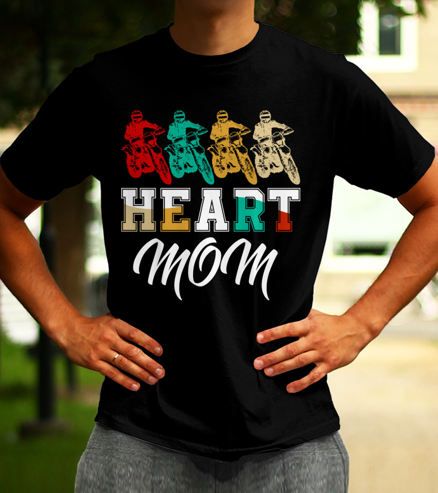 Heart Mom Dirt Bike Racing T-Shirt