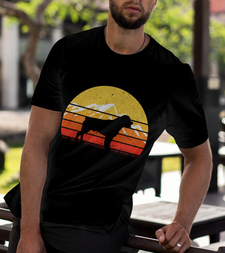 Retro Vintage Rottweiler Dog Silhouette Sunset Mountains T-Shirt