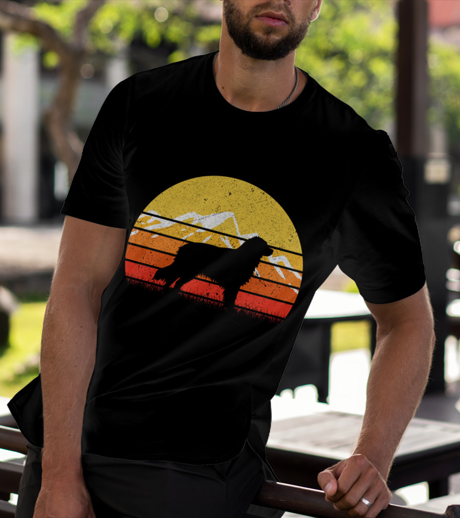 Retro Vintage Australian Shepherd Dog Silhouette Sunset Mountain Scene T-Shirt