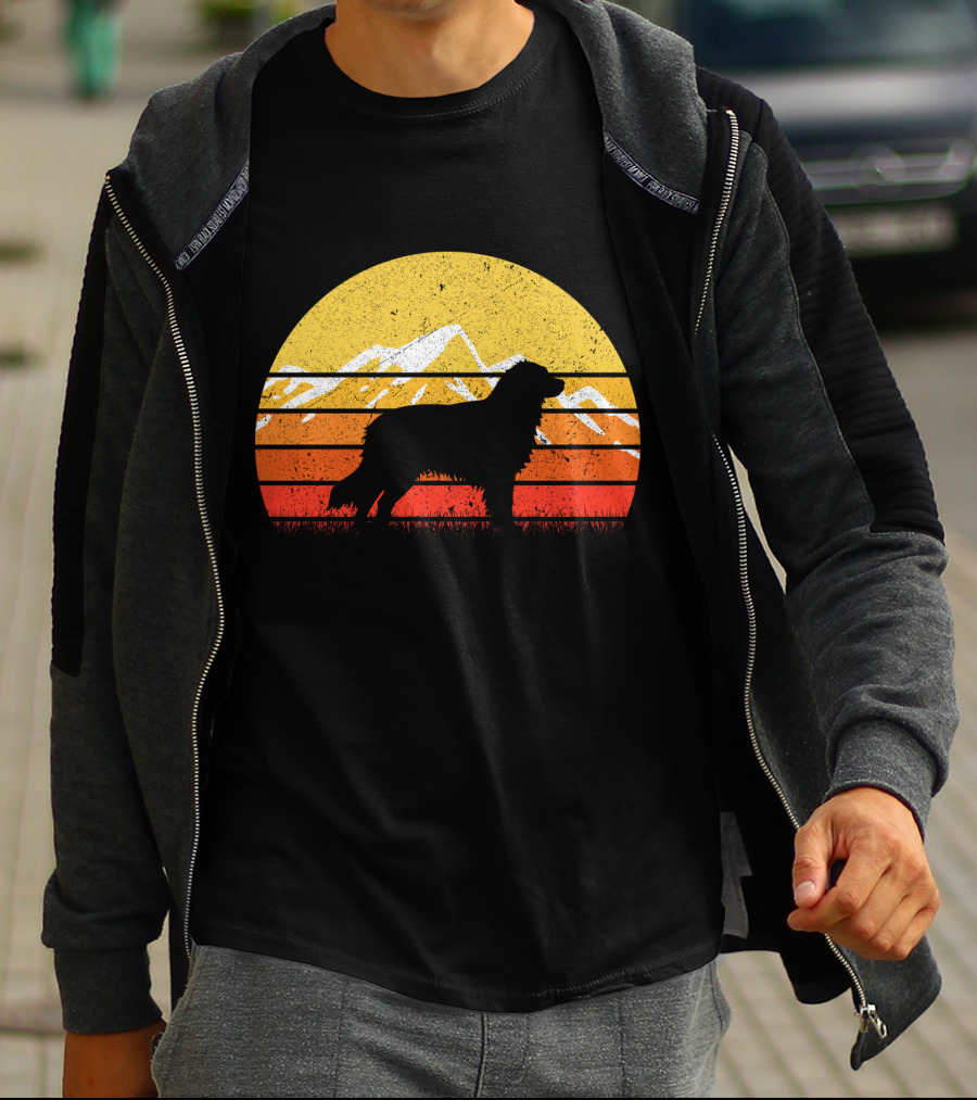 Retro Vintage Australian Shepherd Dog Silhouette Sunset Mountain Scene T-Shirt