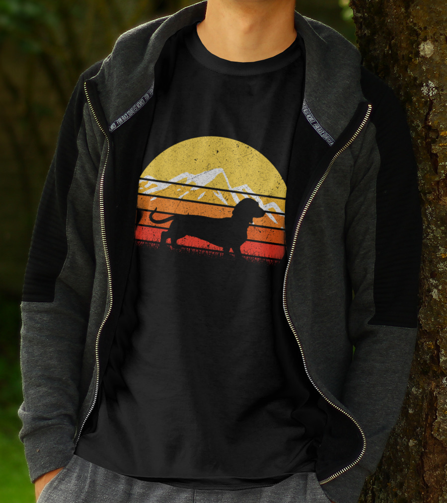 Retro Vintage Dachshund Dog Silhouette Sunset Mountains T-Shirt