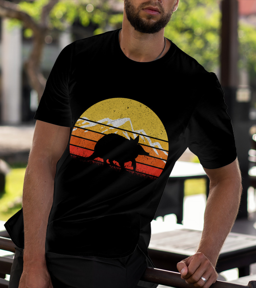 Retro Vintage Armadillo Silhouette With Sunrise Mountains T-Shirt
