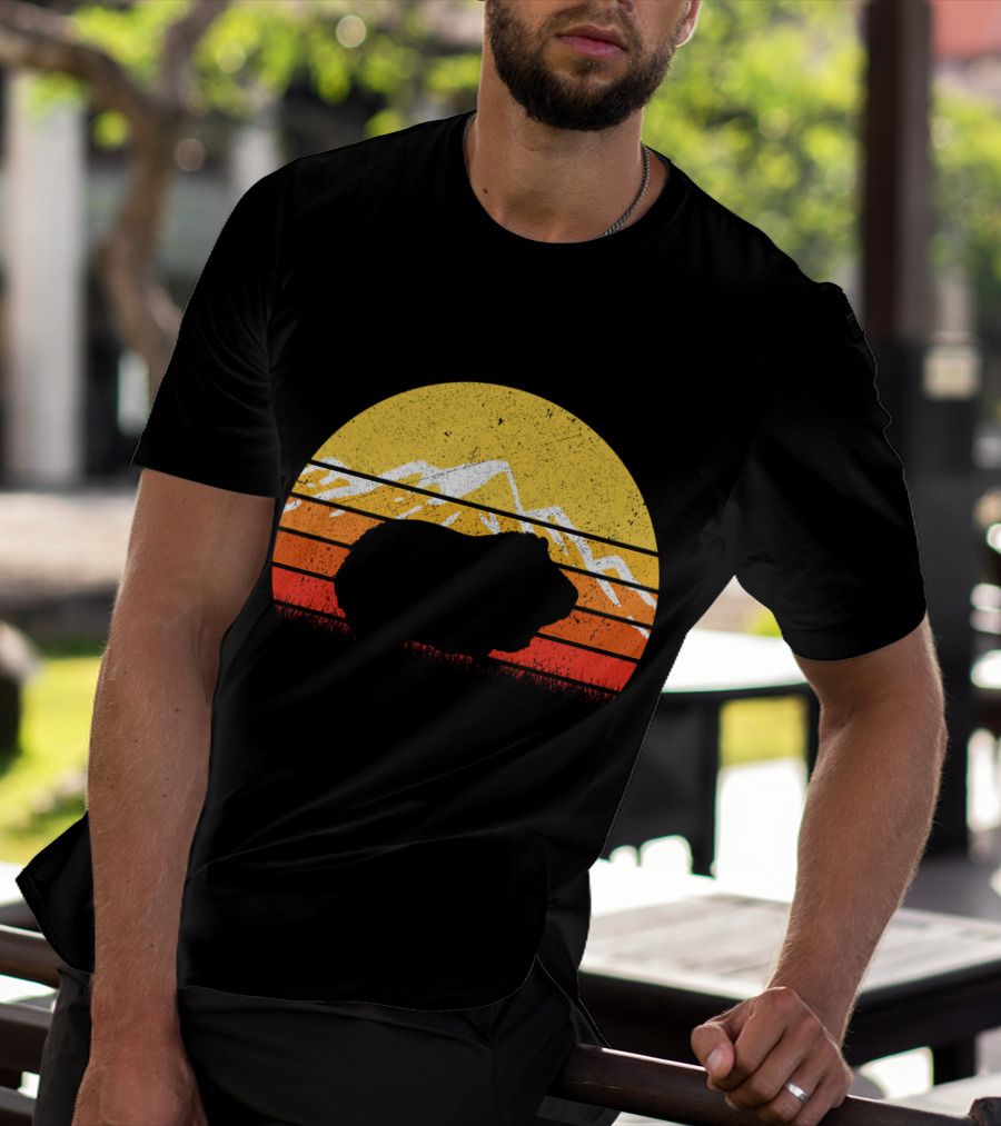Retro Vintage Guinea Pig Silhouette With Mountain Sunset T-Shirt