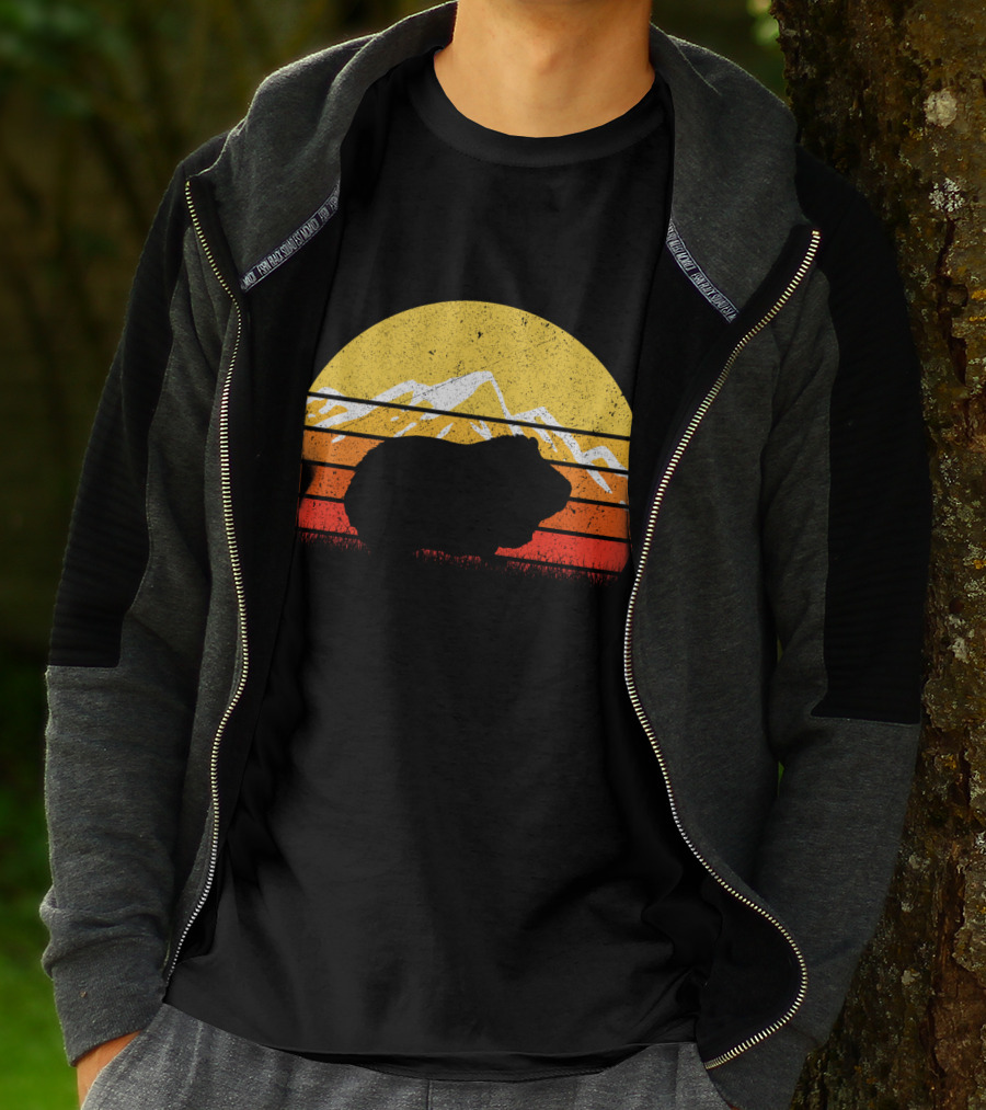 Retro Vintage Guinea Pig Silhouette With Mountain Sunset T-Shirt