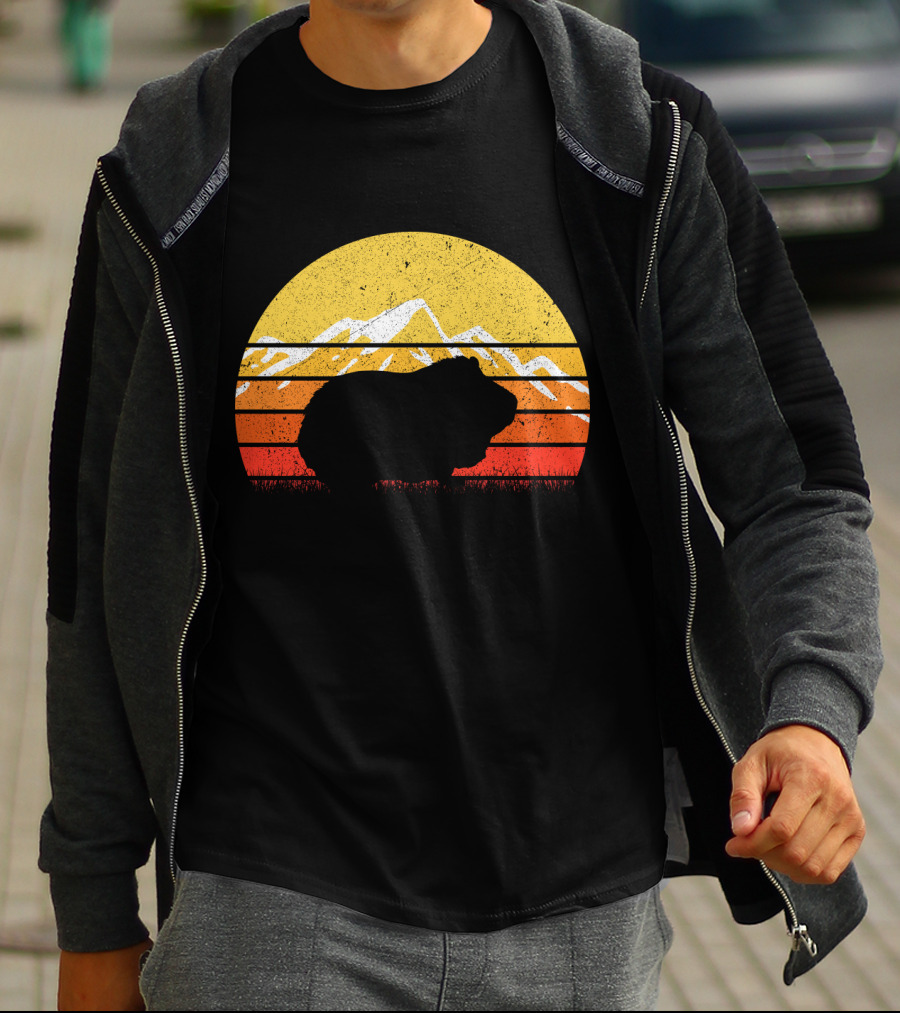 Retro Vintage Guinea Pig Silhouette With Mountain Sunset T-Shirt