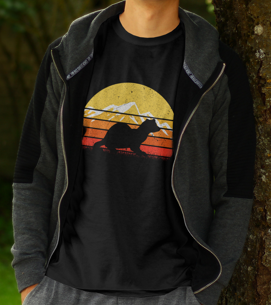 Retro Vintage Ferret Sunset Silhouette Mountain Stripes T-Shirt