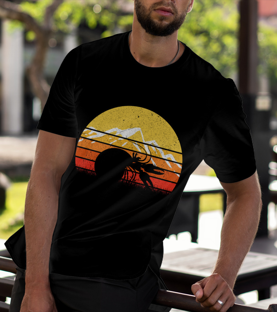Retro Vintage Hermit Crab Sunset Silhouette Mountains T-Shirt