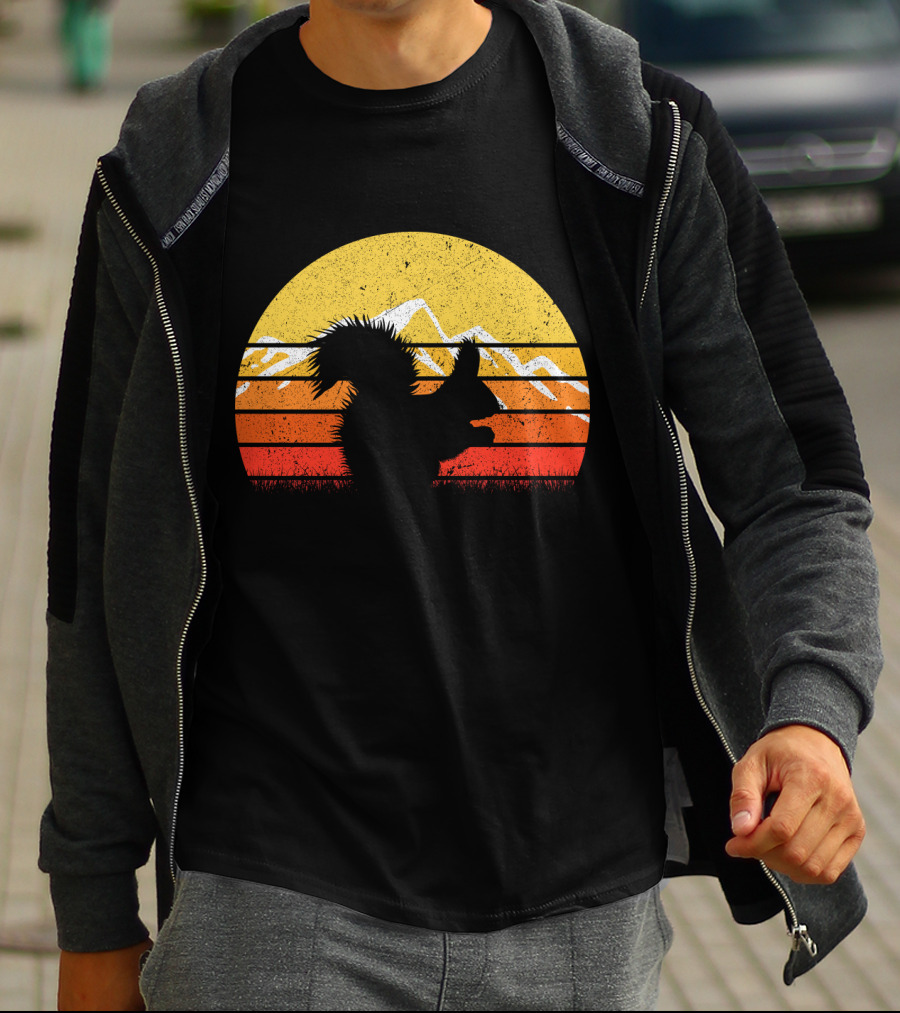 Retro Vintage Squirrel Sunset Silhouette With Mountains T-Shirt