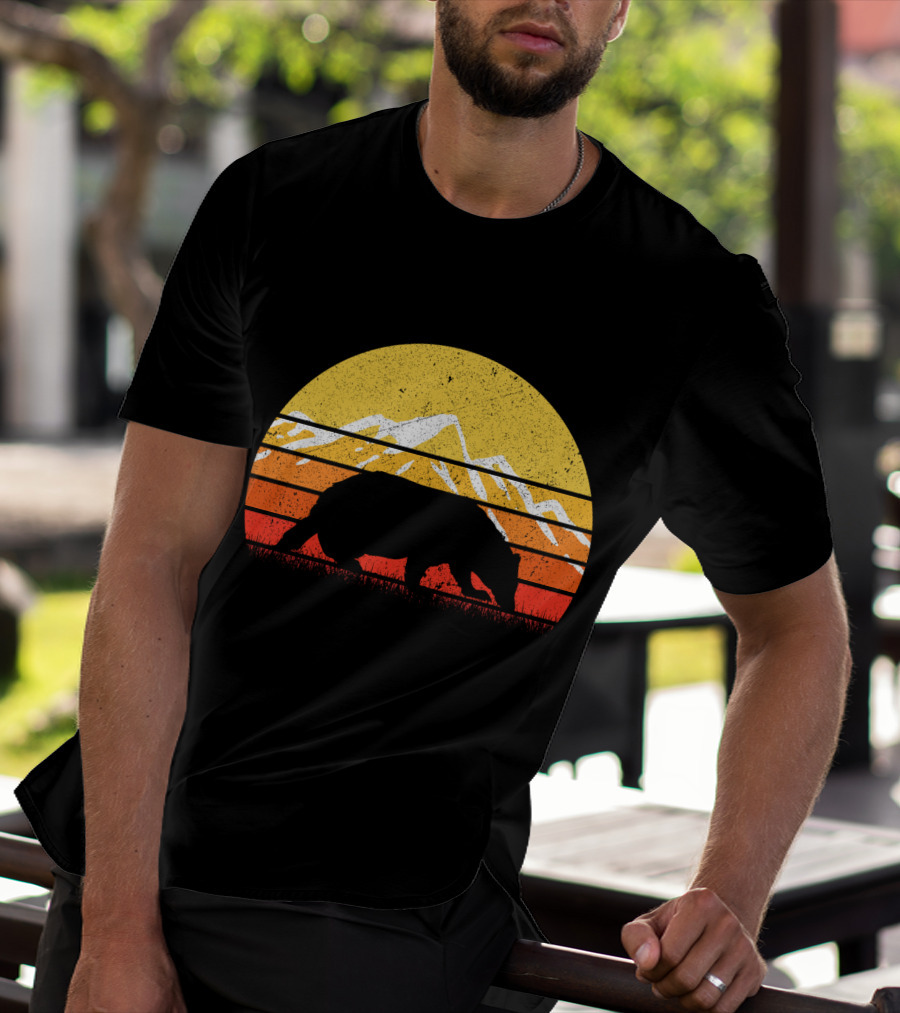 Retro Sunset Mountain Badger T-Shirt