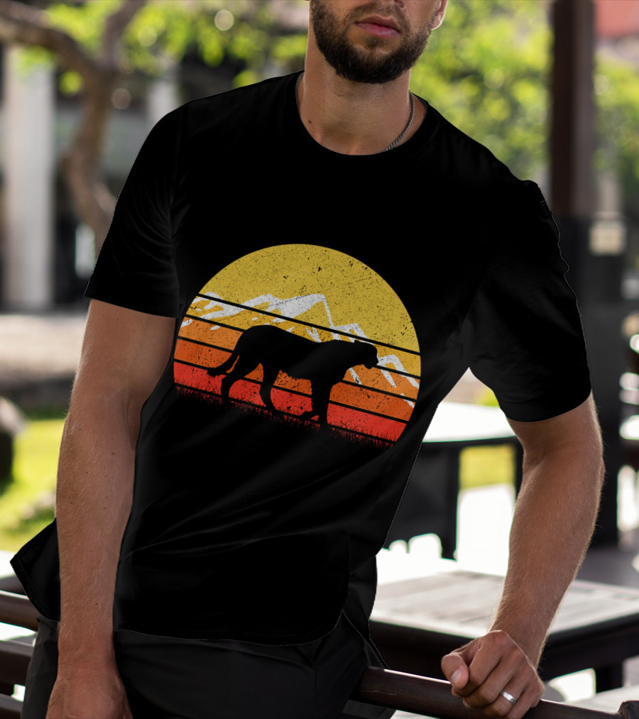 Retro Vintage Cheetah Silhouette In Sunset With Mountains T-Shirt