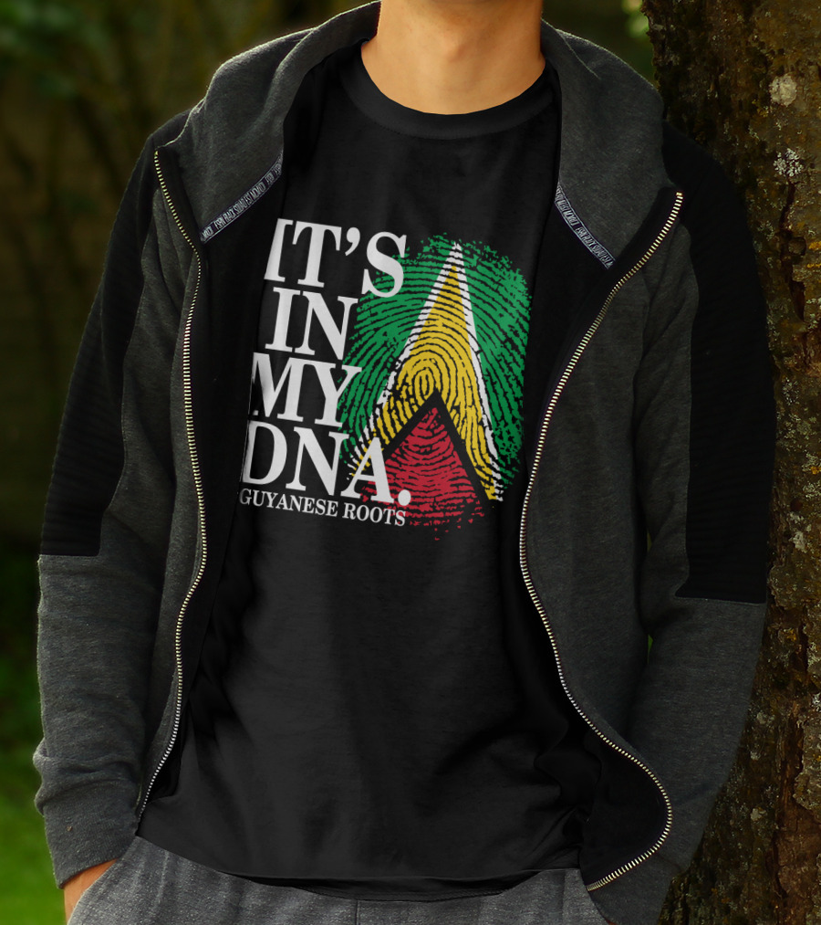 IT'S IN MY DNA Guyanese Roots Guyana Flag Fingerprint T-Shirt