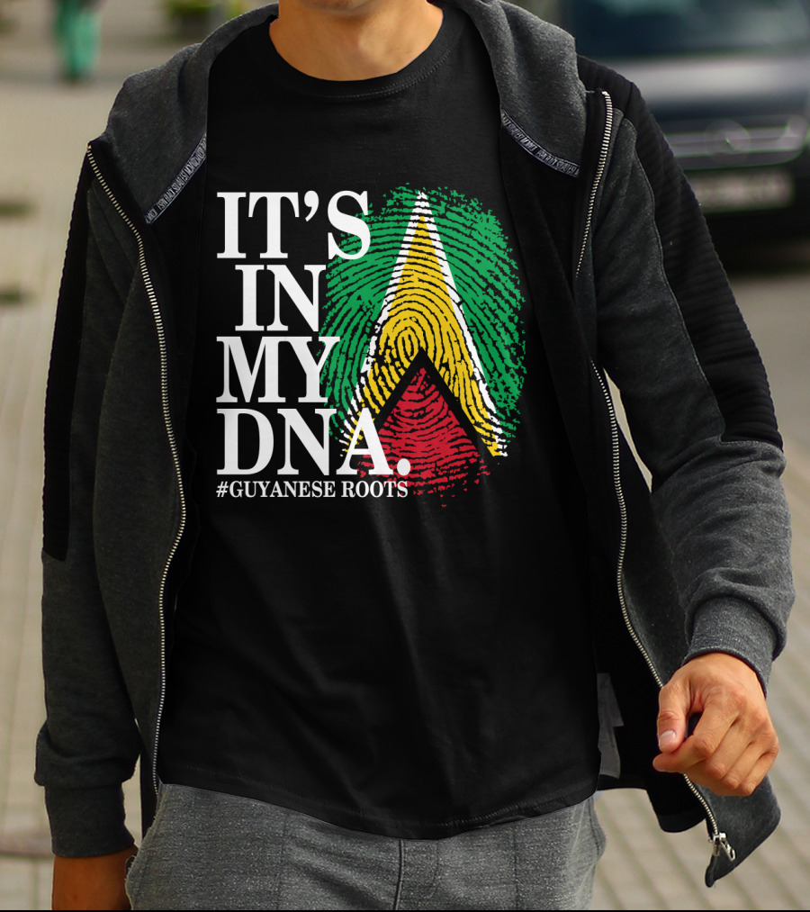 IT'S IN MY DNA Guyanese Roots Guyana Flag Fingerprint T-Shirt