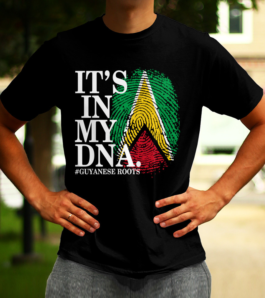 IT'S IN MY DNA Guyanese Roots Guyana Flag Fingerprint T-Shirt