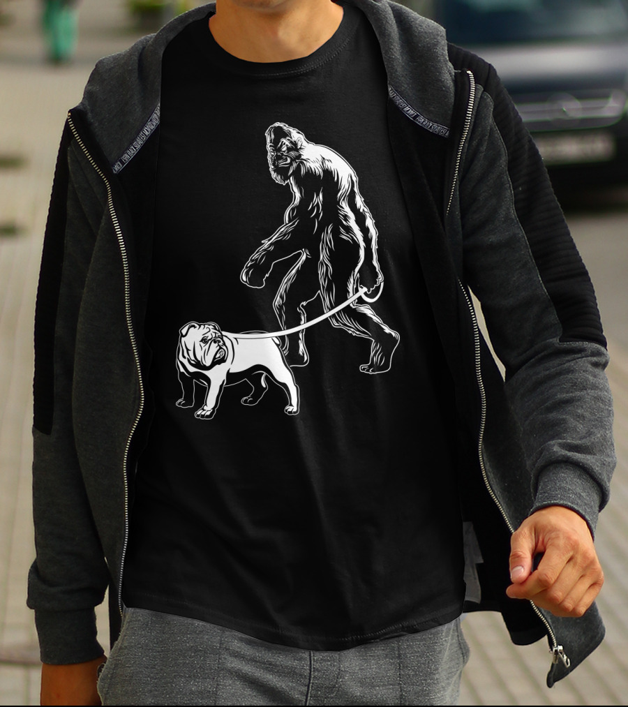 Bigfoot Walking Bulldog T-Shirt