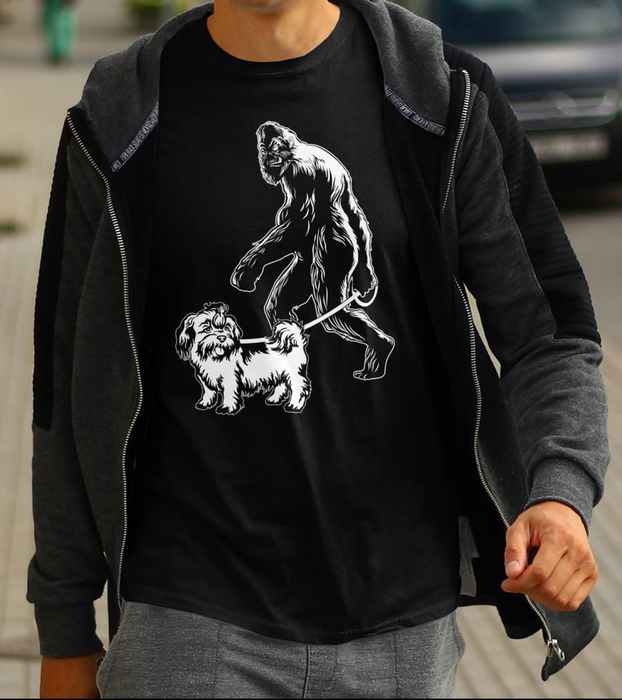 Bigfoot Walking Shih Tzu Dog T-Shirt