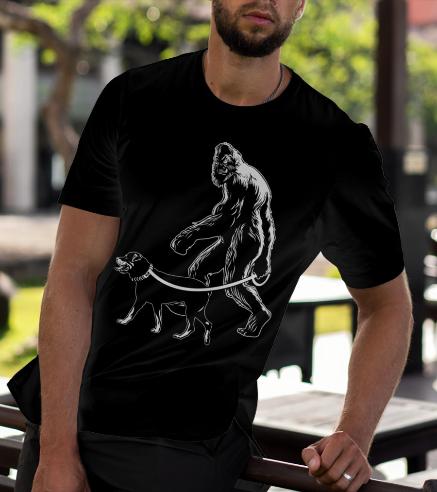 Bigfoot Walking Rottweiler Dog T-Shirt