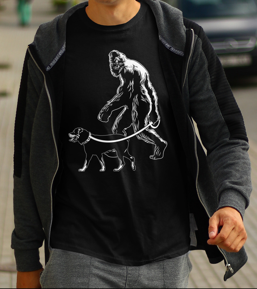 Bigfoot Walking Rottweiler Dog T-Shirt