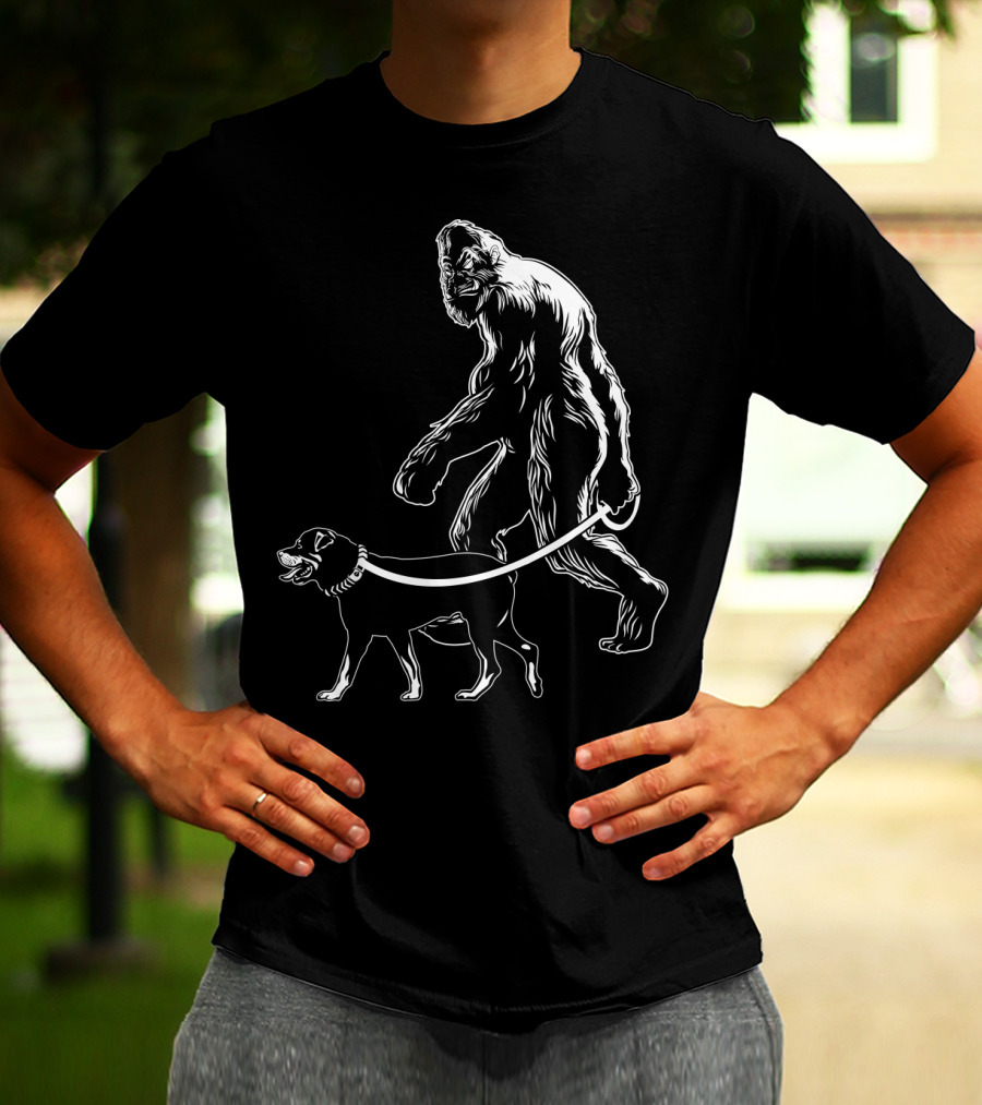 Bigfoot Walking Rottweiler Dog T-Shirt