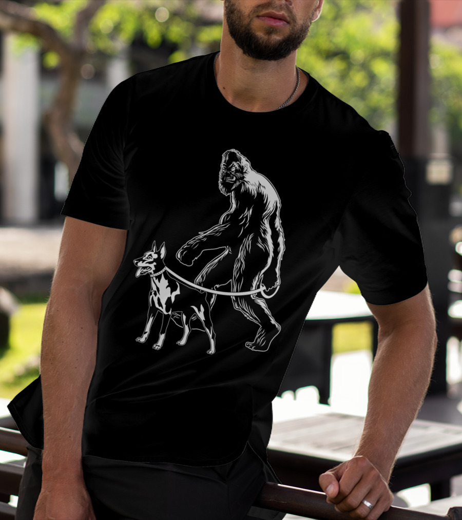 Bigfoot Walking Doberman Dog T-Shirt