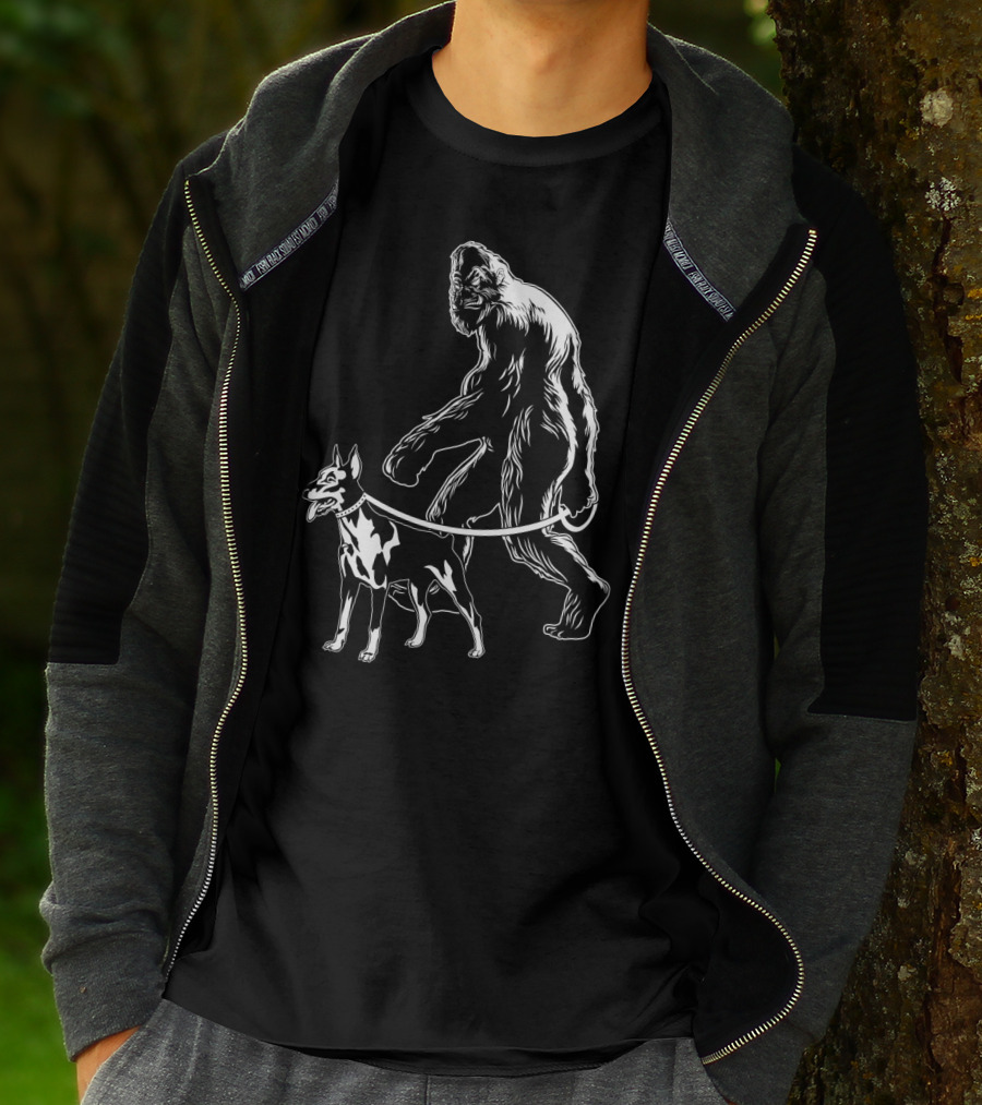 Bigfoot Walking Doberman Dog T-Shirt