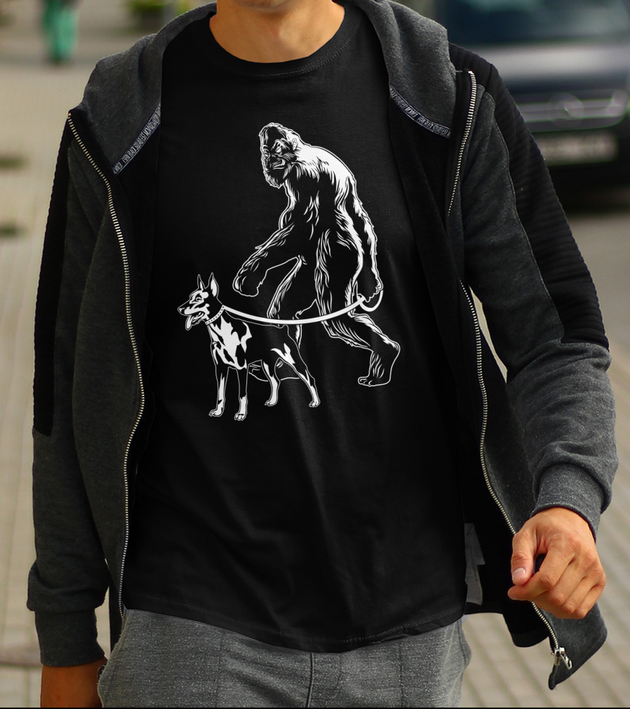 Bigfoot Walking Doberman Dog T-Shirt
