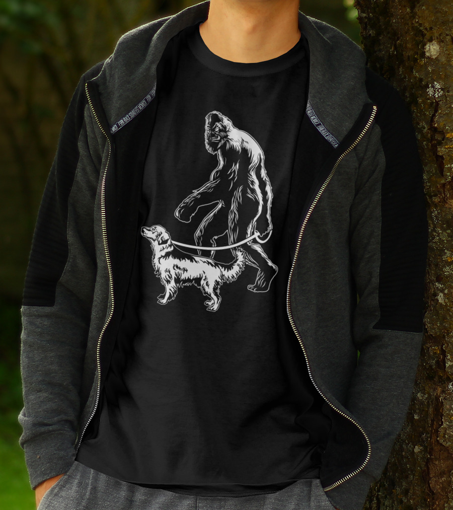 Bigfoot Walking Golden Retriever Dog T-Shirt