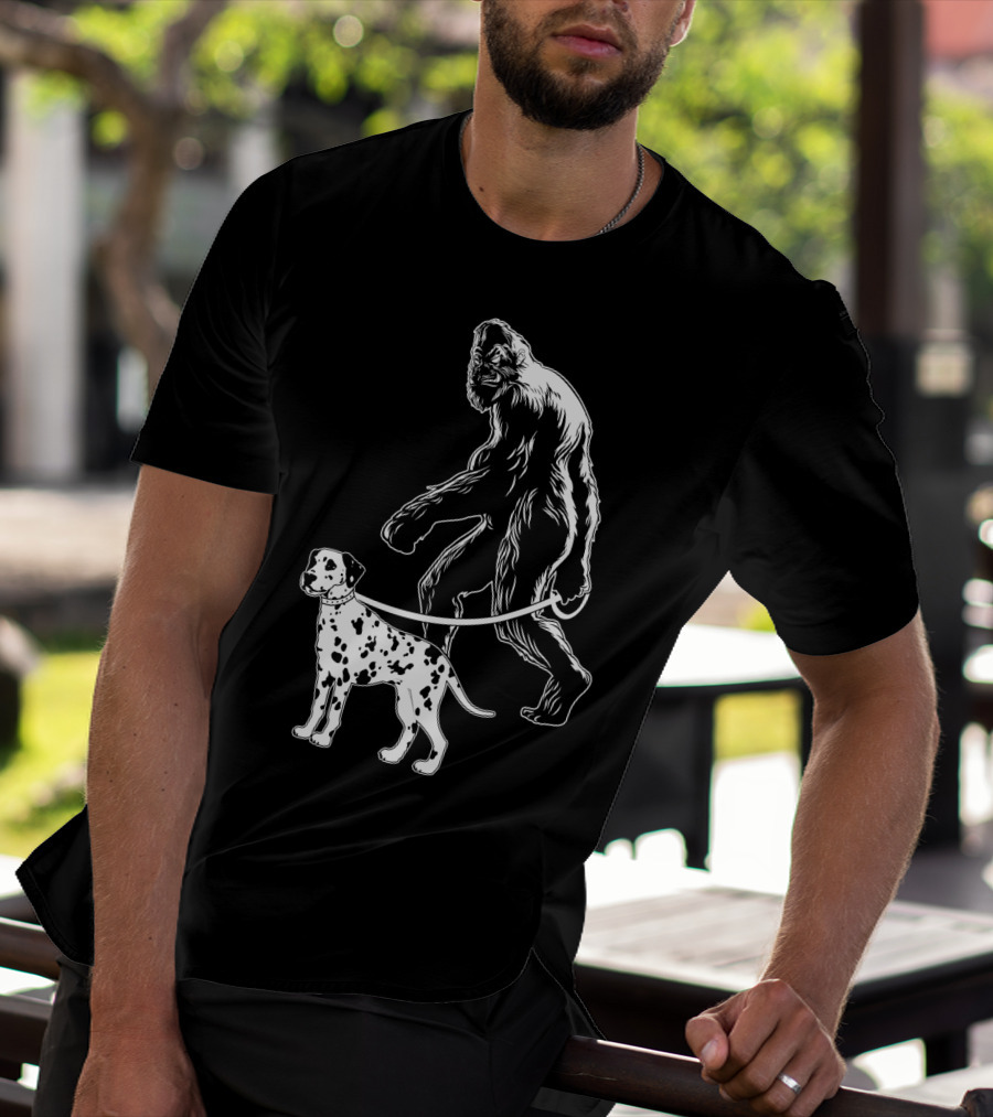 Bigfoot Walking Dalmatian Iconic Dog Companion Scene T-Shirt