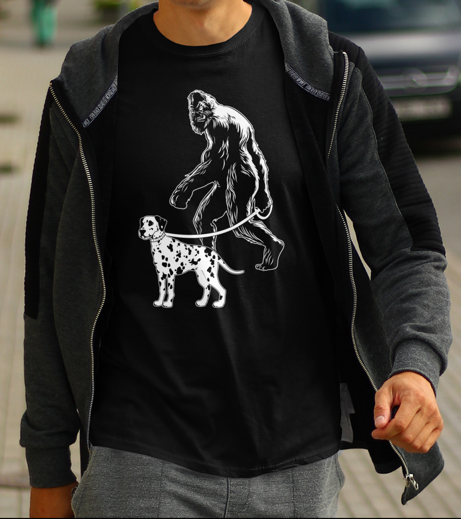 Bigfoot Walking Dalmatian Iconic Dog Companion Scene T-Shirt