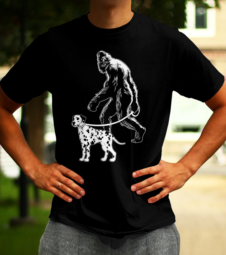 Bigfoot Walking Dalmatian Iconic Dog Companion Scene T-Shirt