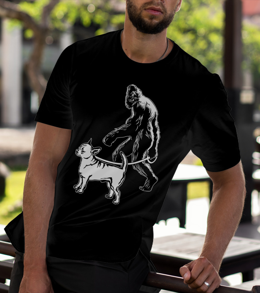 Bigfoot Walking Chihuahua Dog T-Shirt