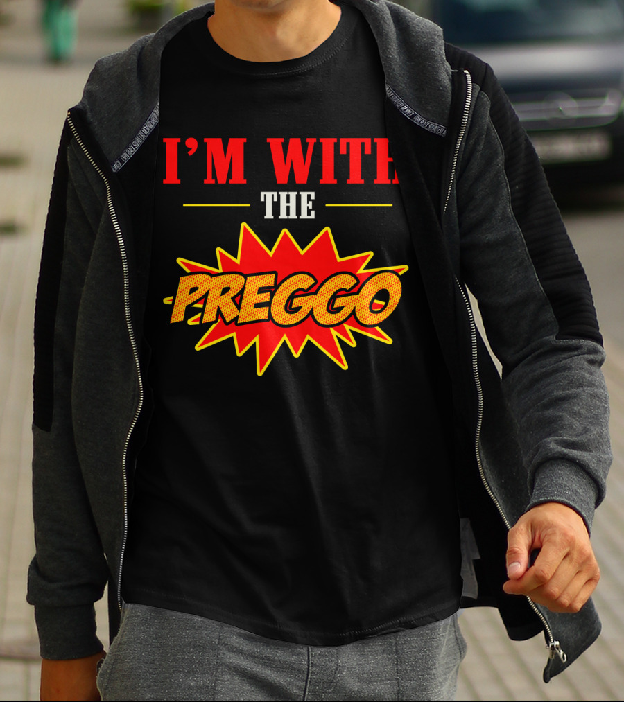 I'm With The Preggo Comic Style Burst T-Shirt