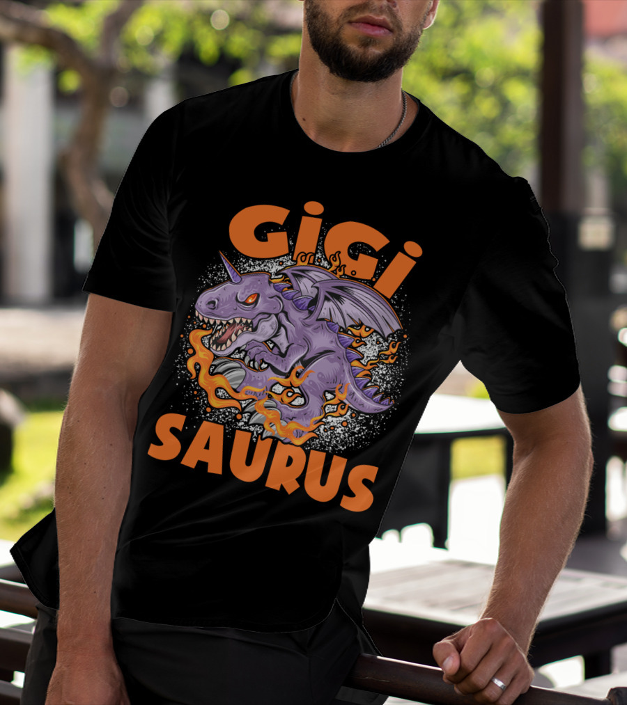 GIGI SAURUS Purple Fire-Breathing Dragon Dinosaur With Horns And Wings T-Shirt