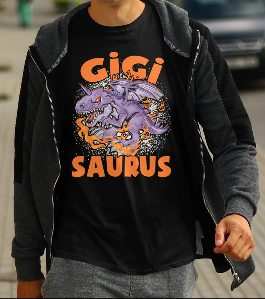 GIGI SAURUS Purple Fire-Breathing Dragon Dinosaur With Horns And Wings T-Shirt
