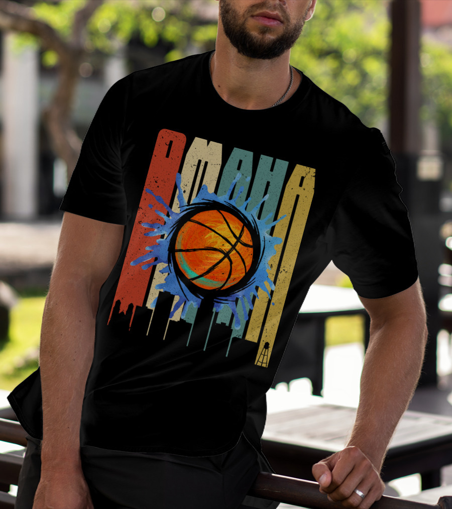 Omaha Basketball Skyline Vintage Splatter T-Shirt