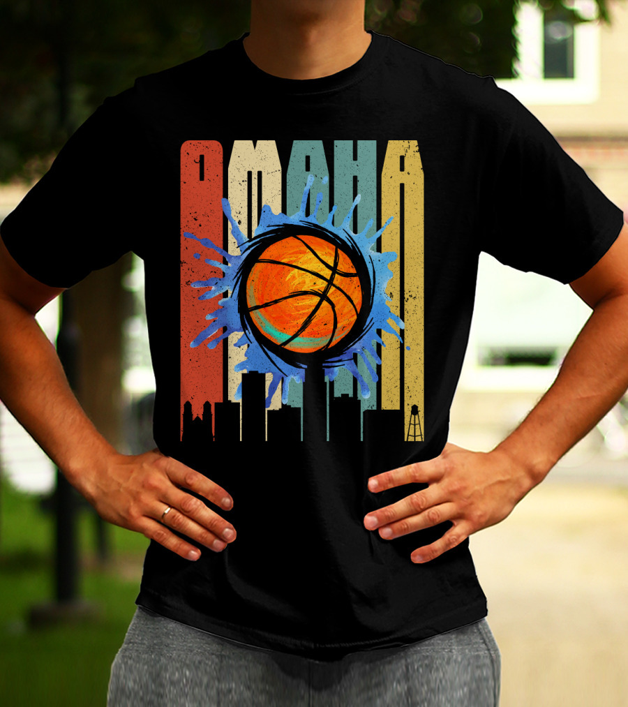 Omaha Basketball Skyline Vintage Splatter T-Shirt