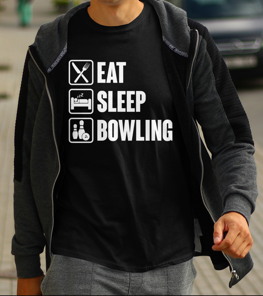 Eat Sleep Bowling Icons Fork Bed Pins Ball T-Shirt