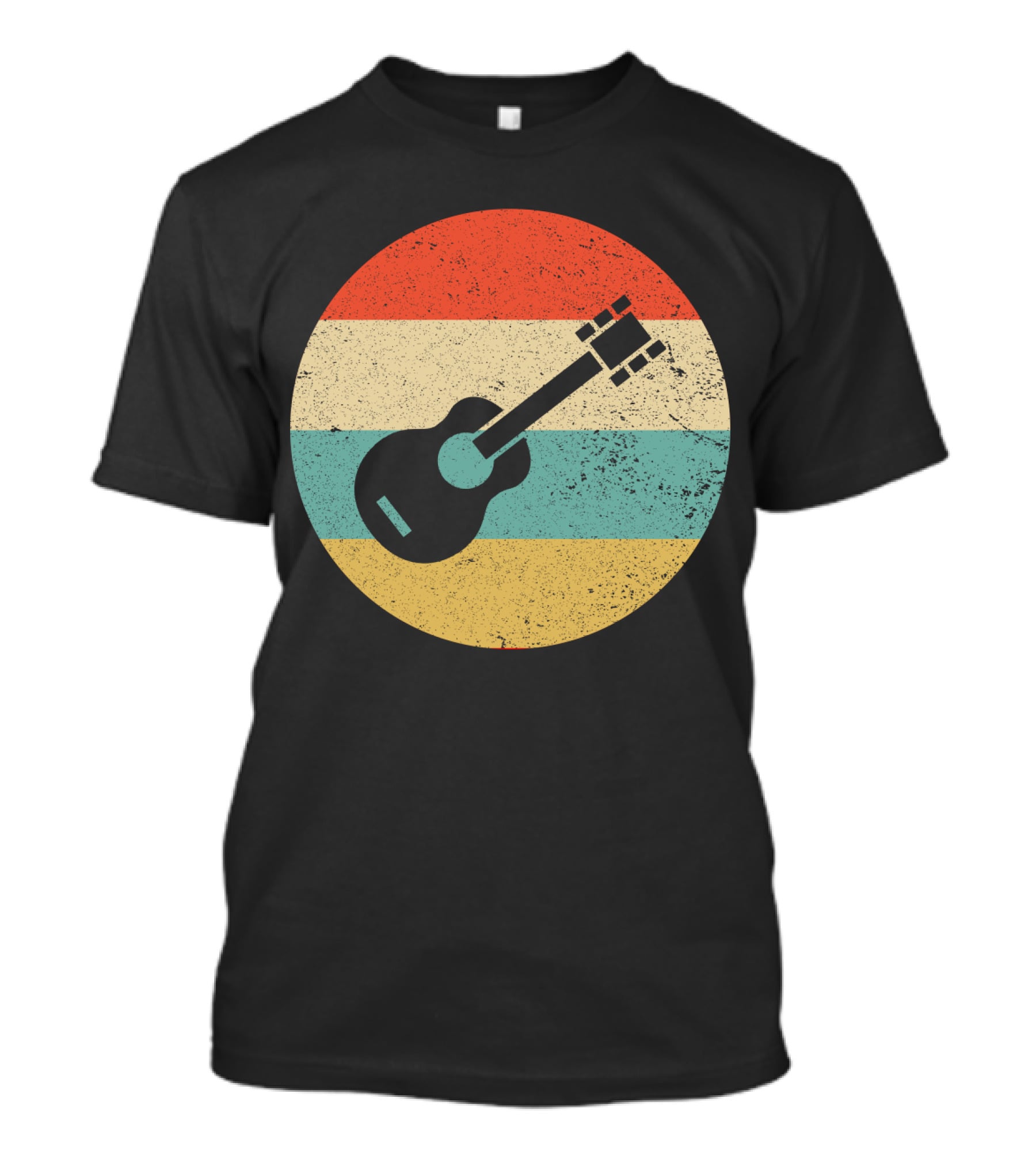Vintage Retro Guitar Silhouette With Striped Circle T-Shirt