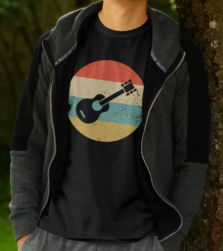 Vintage Retro Guitar Silhouette With Striped Circle T-Shirt