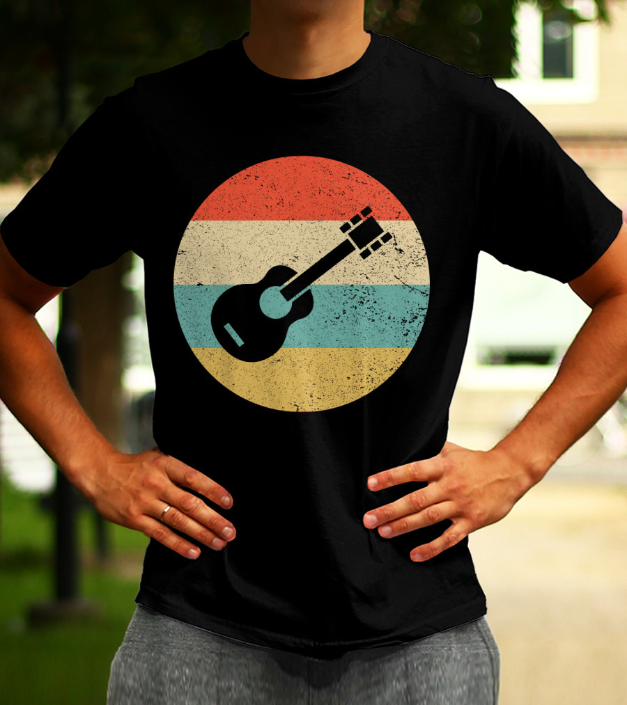 Vintage Retro Guitar Silhouette With Striped Circle T-Shirt