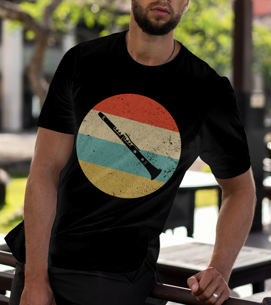 Vintage Retro Clarinet Stripes Circle T-Shirt