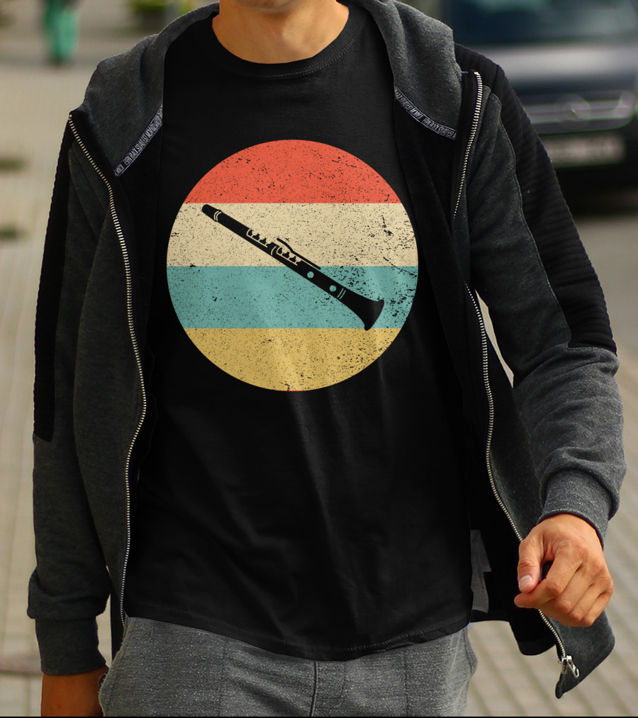 Vintage Retro Clarinet Stripes Circle T-Shirt