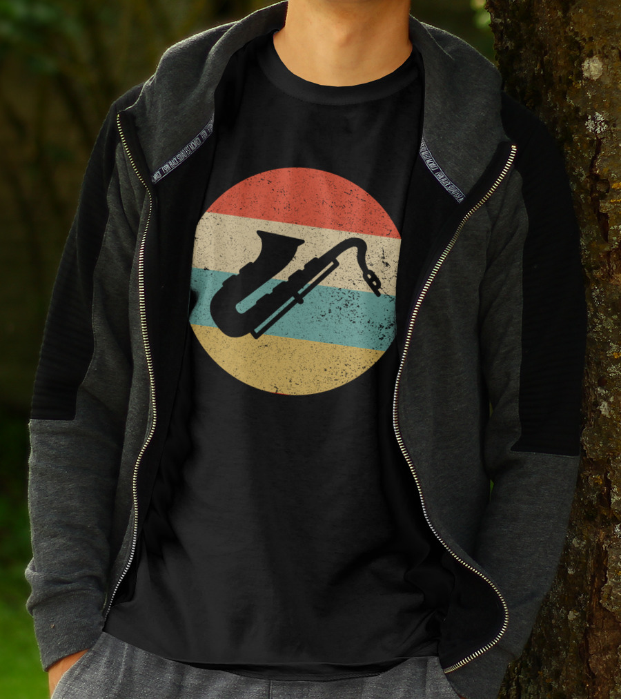 Retro Saxophone Circle Stripes Vintage T-Shirt