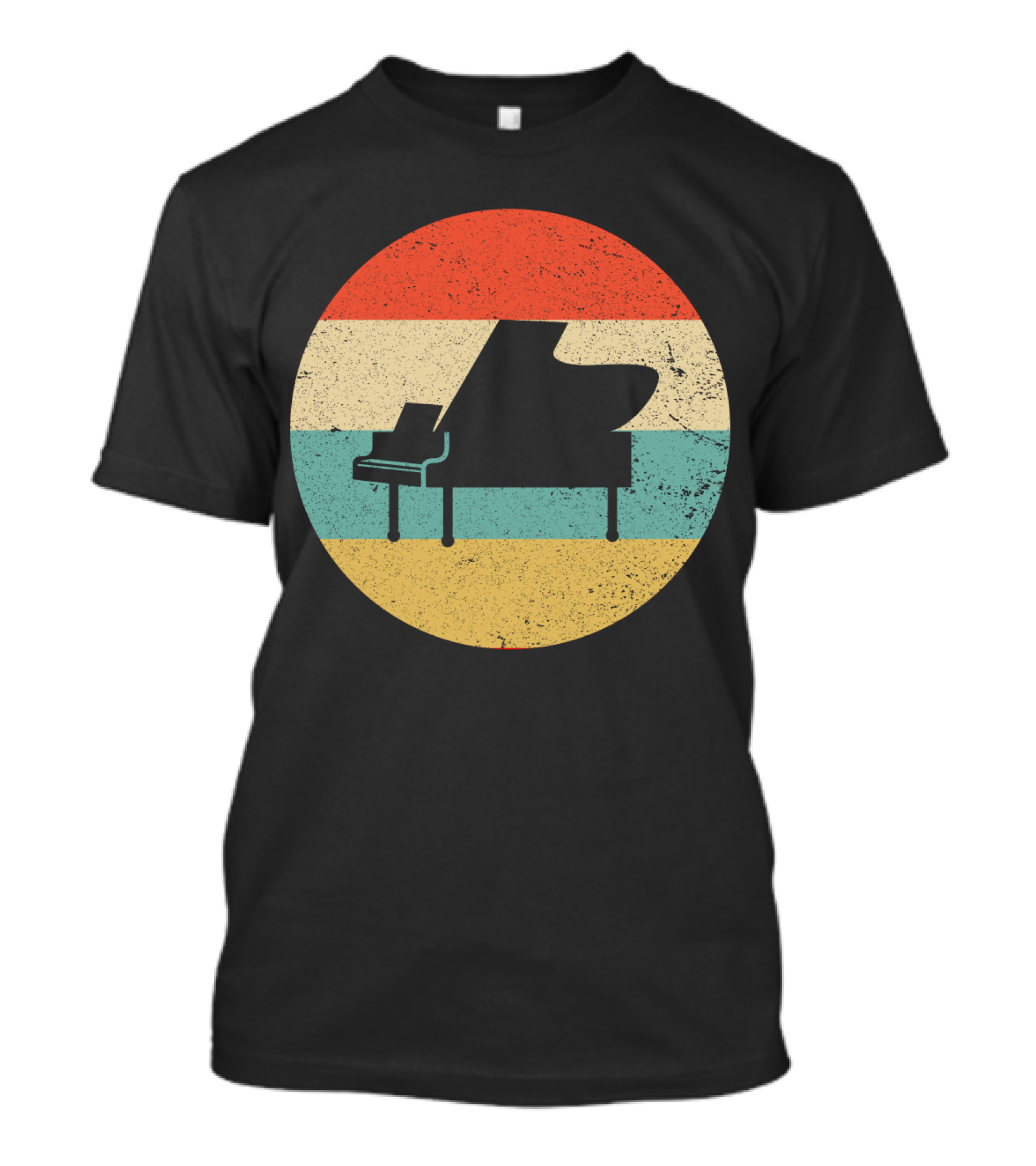 Vintage Retro Piano Silhouette With Stripes T-Shirt